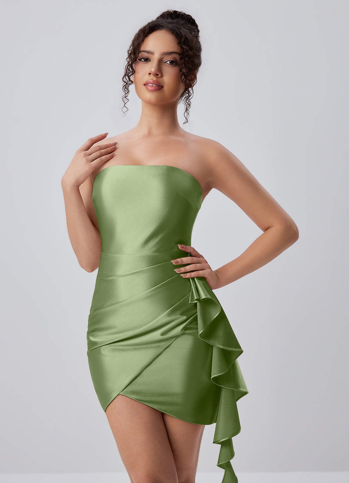 Jeannine Bodycon Mini Strapless Stretch Satin Prom Dress in Green