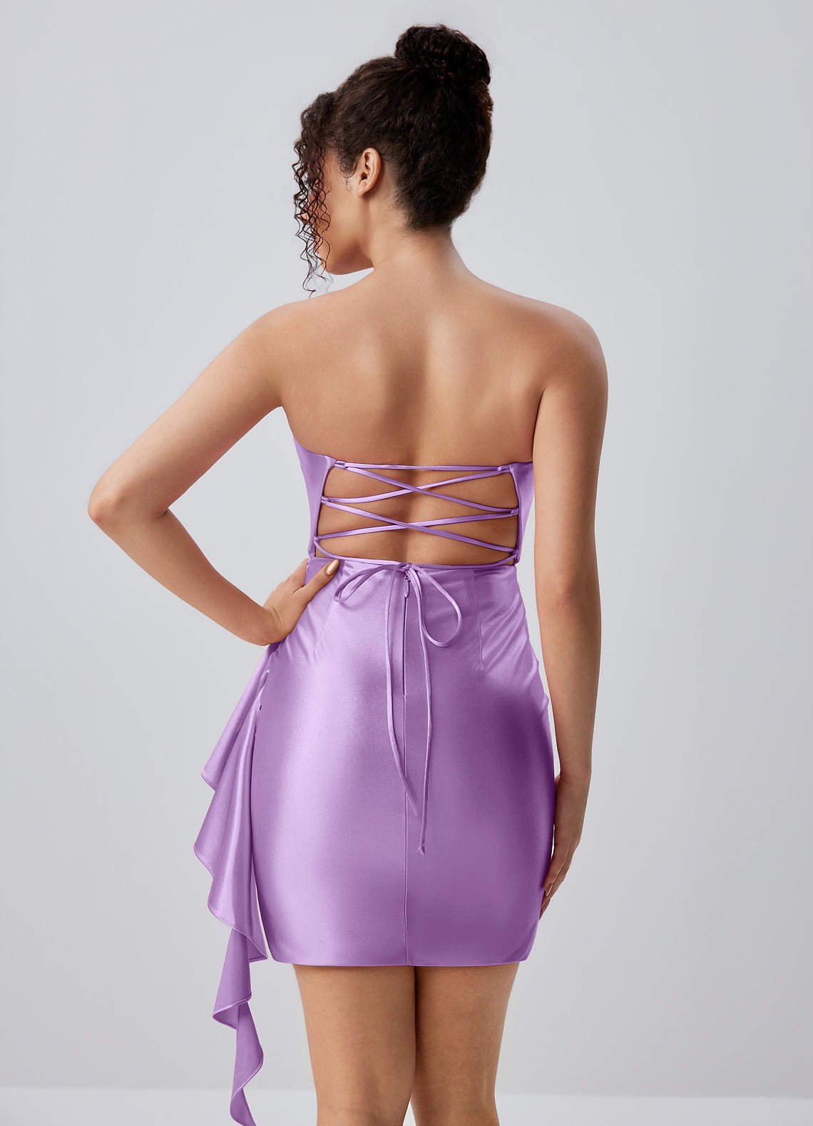 Jeannine Bodycon Mini Strapless Stretch Satin Prom Dress in Wisteria