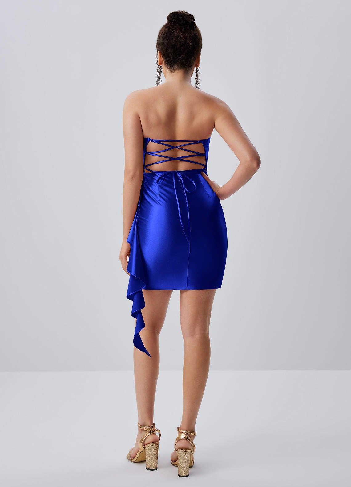 Jeannine Bodycon Mini Strapless Stretch Satin Prom Dress in Royal Blue