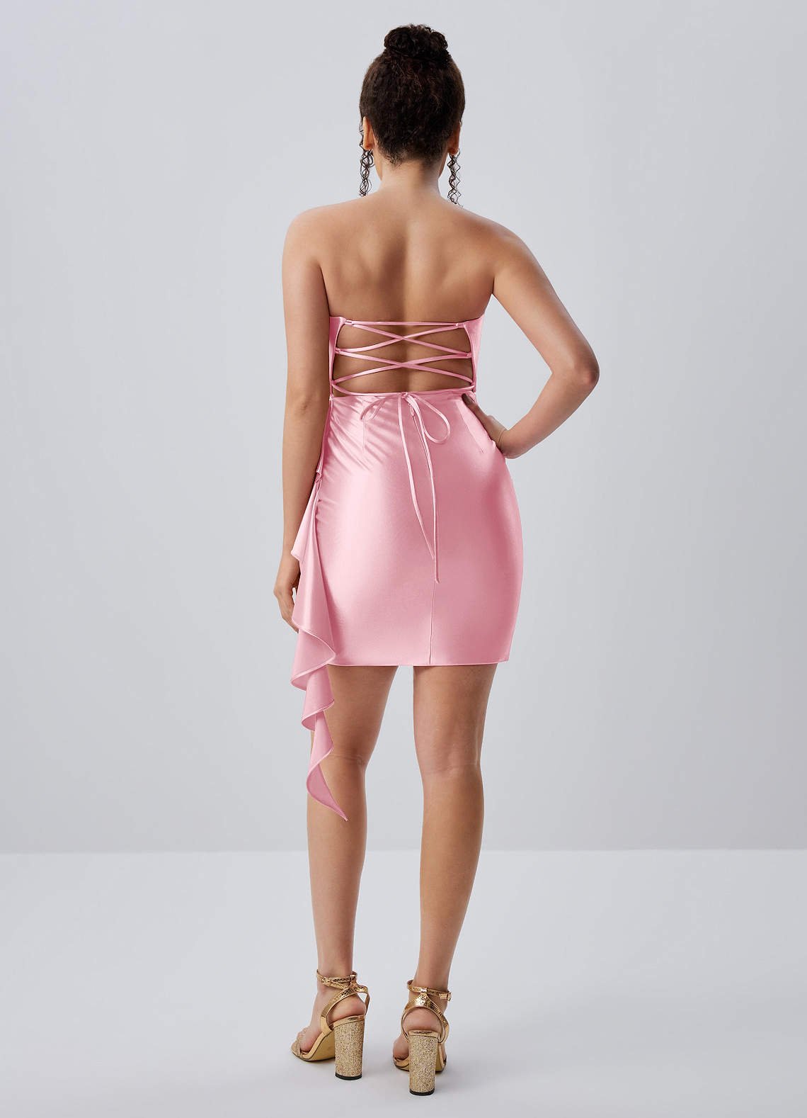 Jeannine Bodycon Mini Strapless Stretch Satin Prom Dress in Blushing Pink