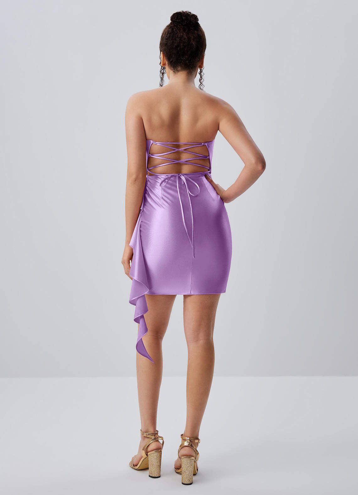 Jeannine Bodycon Mini Strapless Stretch Satin Prom Dress in Wisteria