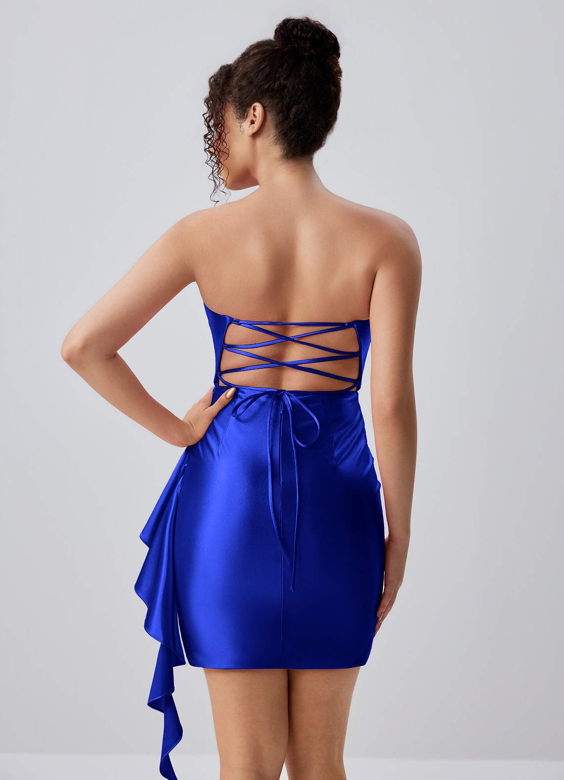 Jeannine Bodycon Mini Strapless Stretch Satin Prom Dress in Royal Blue