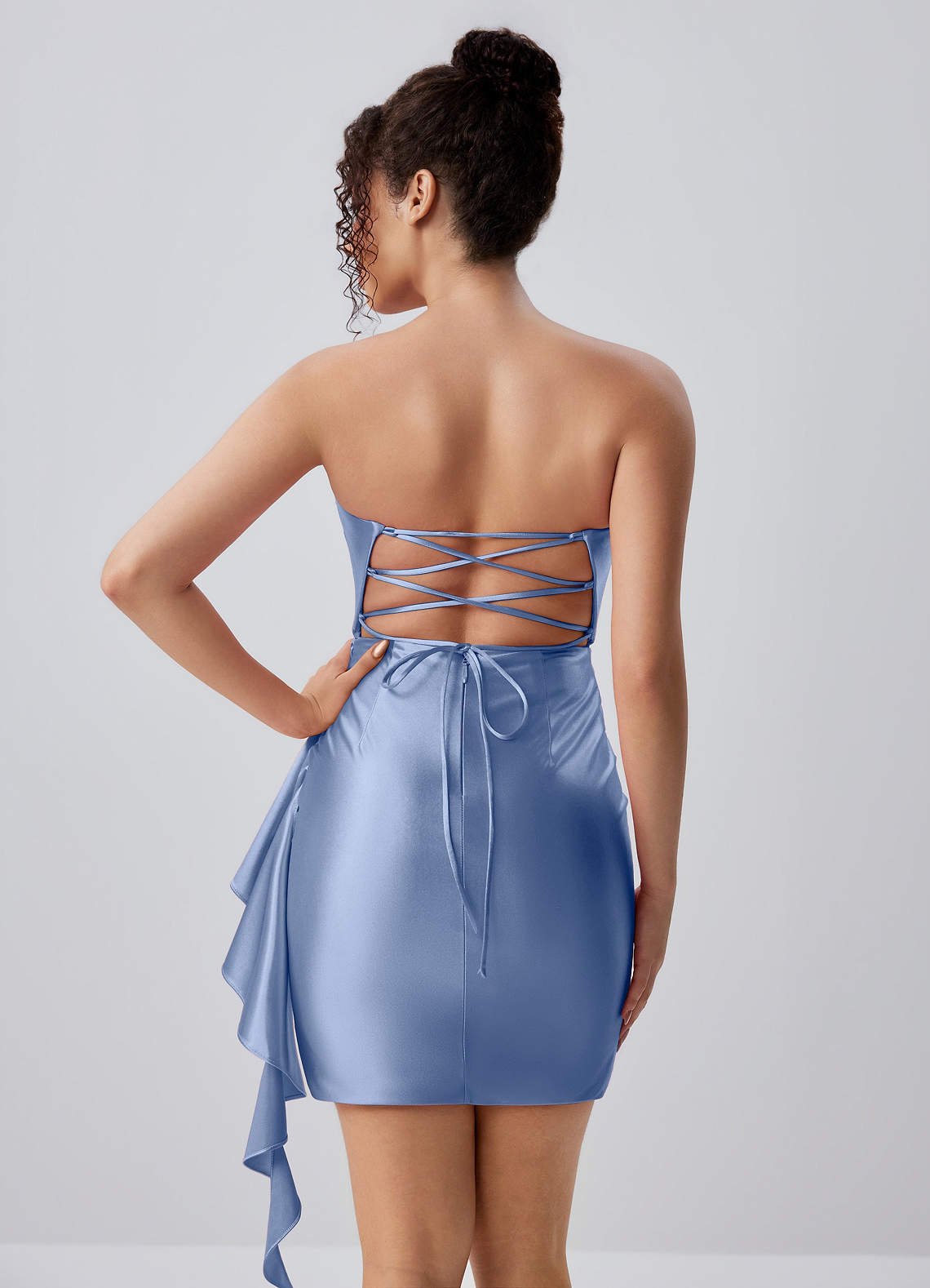 Jeannine Bodycon Mini Strapless Stretch Satin Prom Dress in Light Blue