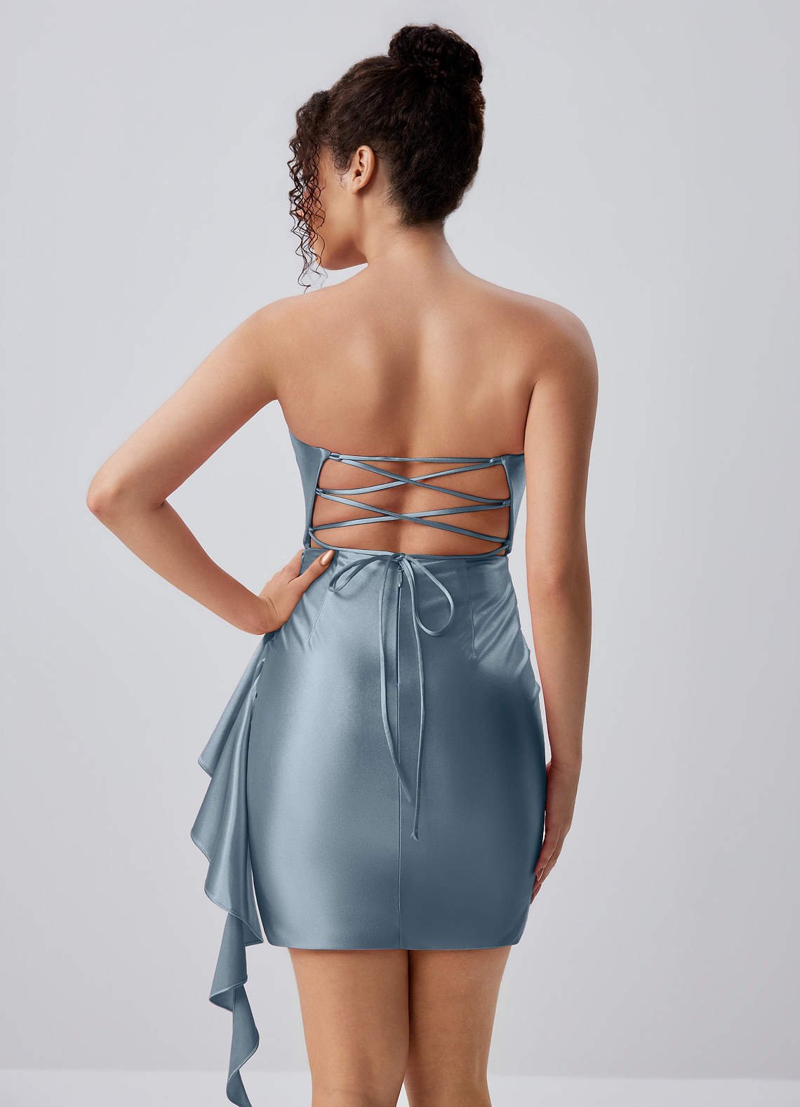 Jeannine Bodycon Mini Strapless Stretch Satin Prom Dress in Sky Blue
