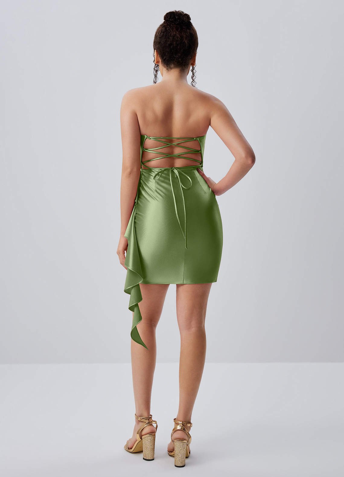Jeannine Bodycon Mini Strapless Stretch Satin Prom Dress in Dusty Green