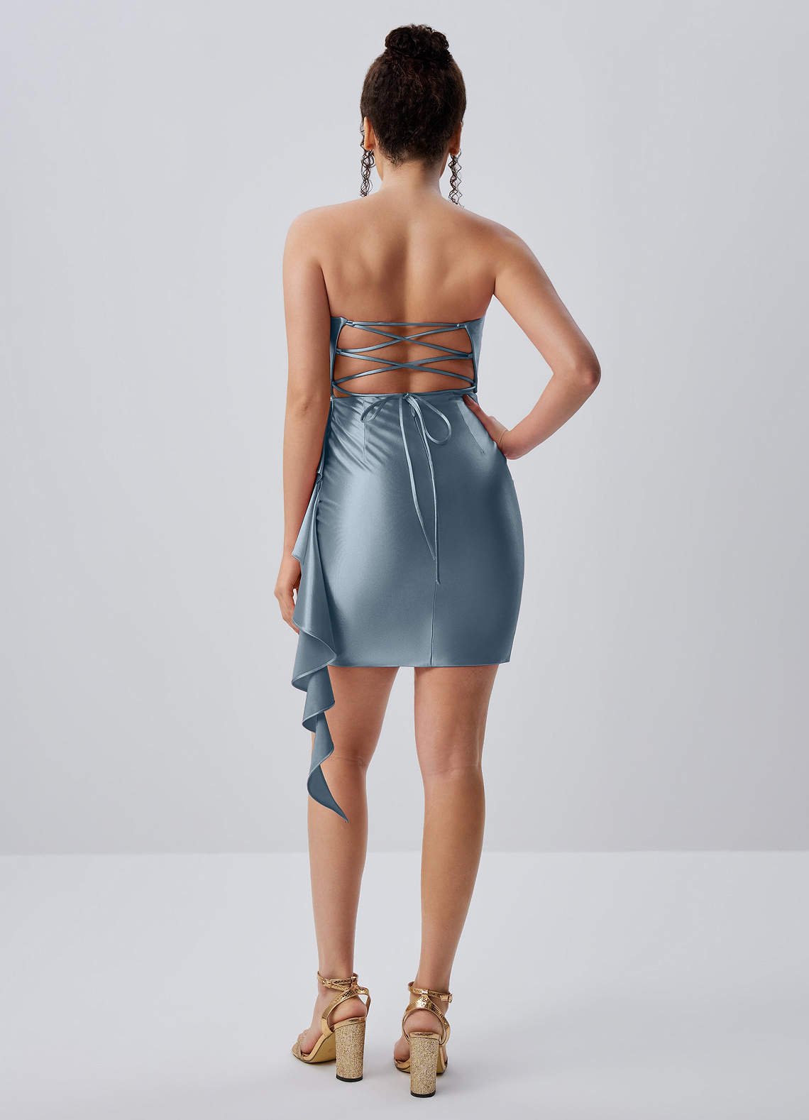 Jeannine Bodycon Mini Strapless Stretch Satin Prom Dress in Sky Blue