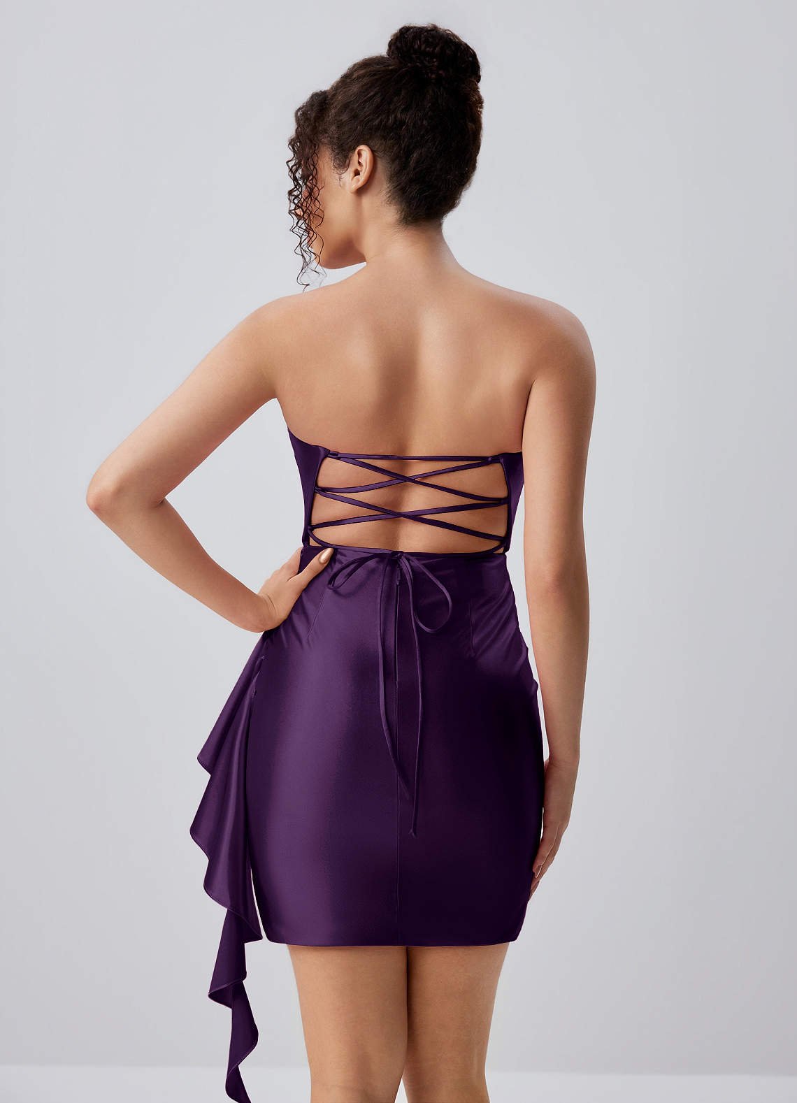 Jeannine Bodycon Mini Strapless Stretch Satin Prom Dress in Grape