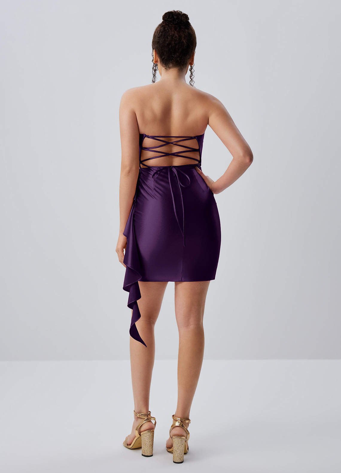 Jeannine Bodycon Mini Strapless Stretch Satin Prom Dress in Grape