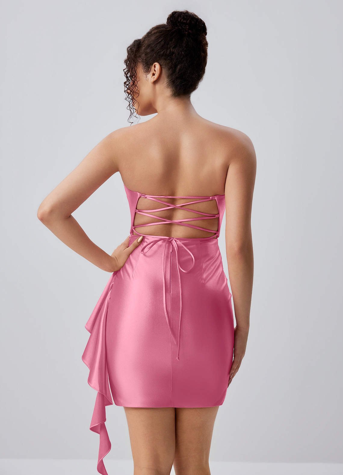 Jeannine Bodycon Mini Strapless Stretch Satin Prom Dress in Pink