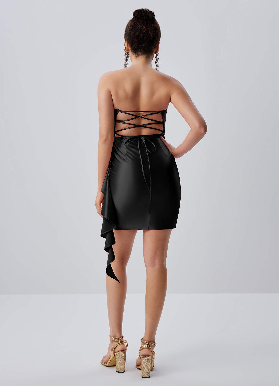 Jeannine Bodycon Mini Strapless Stretch Satin Prom Dress in black