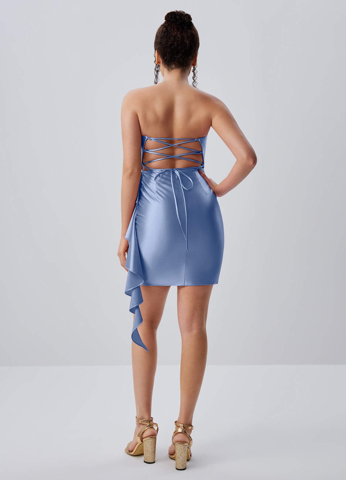 Jeannine Bodycon Mini Strapless Stretch Satin Prom Dress in Light Blue