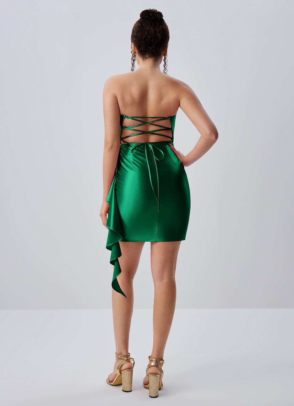 Jeannine Bodycon Mini Strapless Stretch Satin Prom Dress in Green