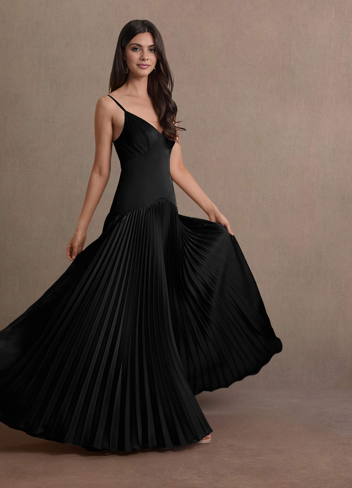 Jill A-Line Drop-Waist Stretch Satin Wedding Guest Dress in black
