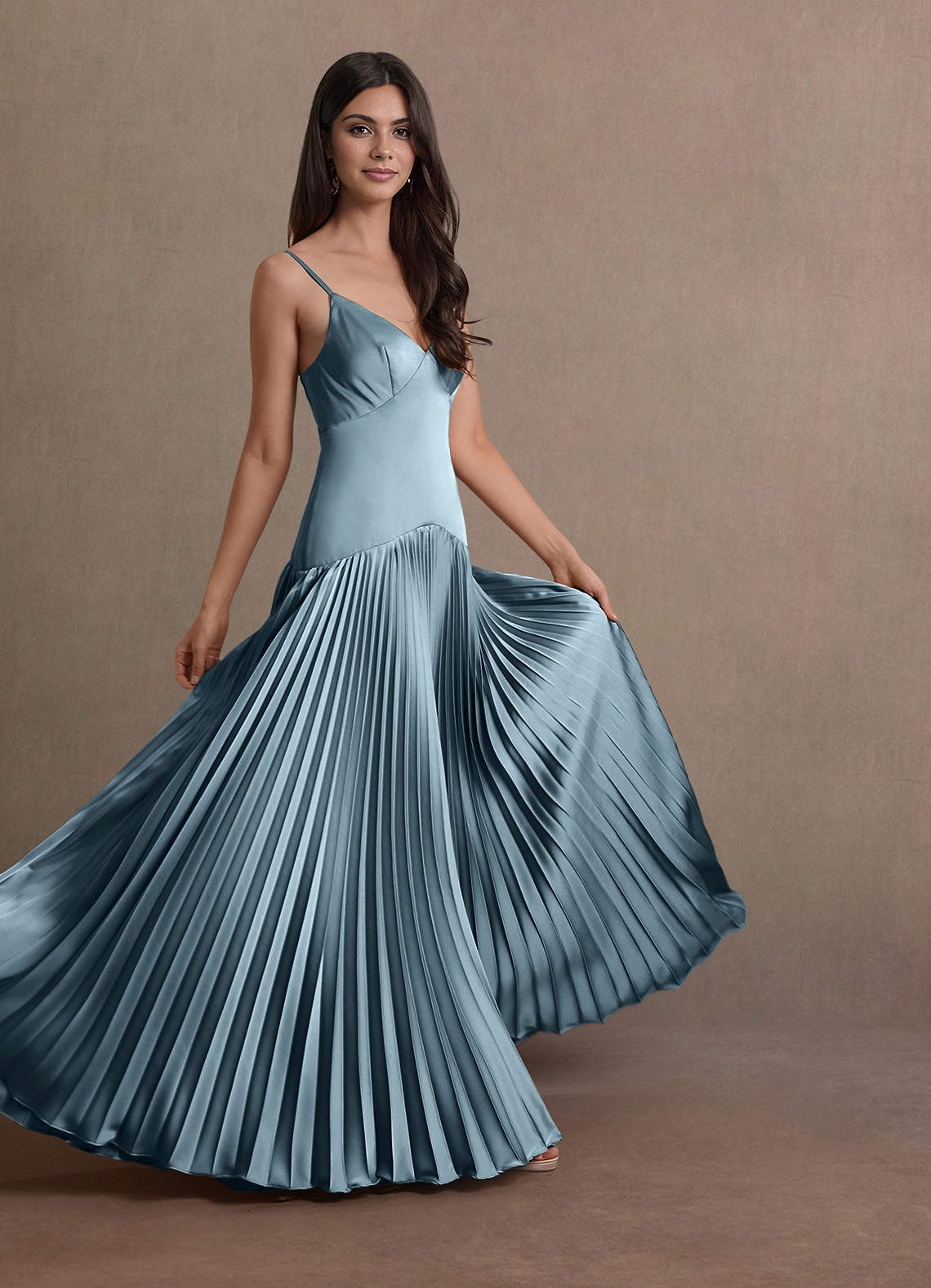 Jill A-Line Drop-Waist Stretch Satin Wedding Guest Dress in Powder Blue