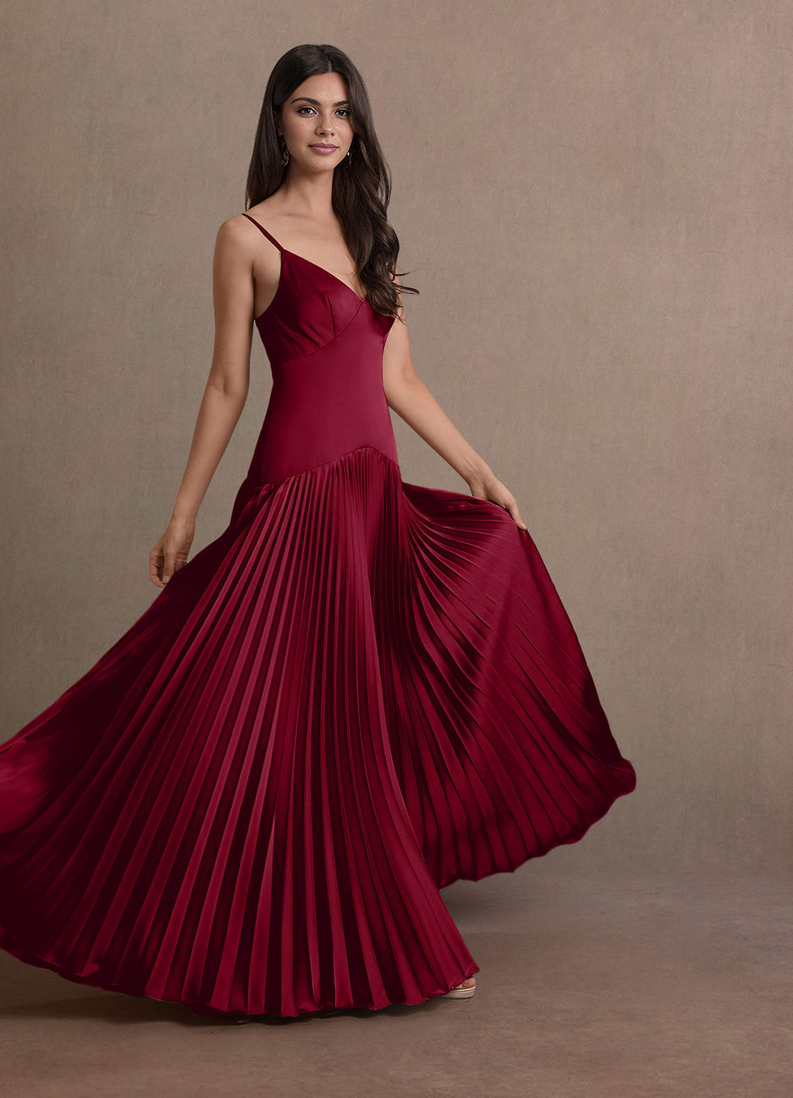 Jill A-Line Drop-Waist Stretch Satin Wedding Guest Dress in Merlot