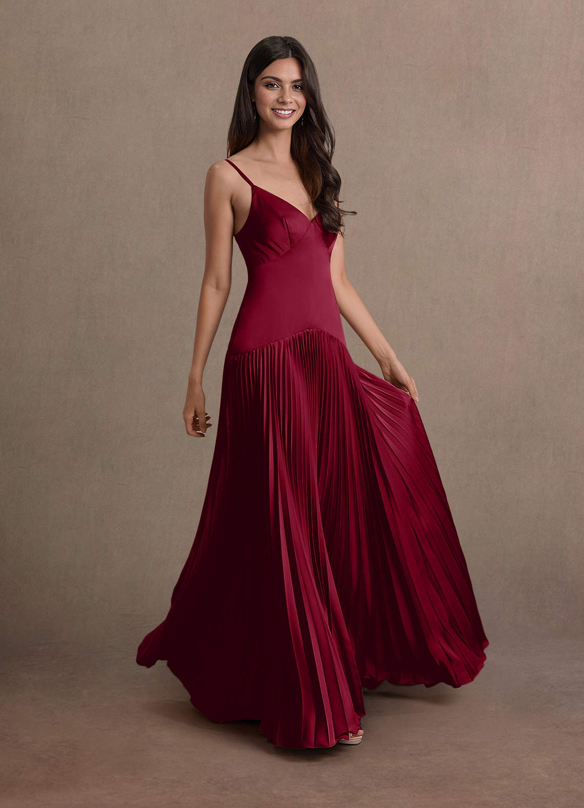 Jill A-Line Drop-Waist Stretch Satin Wedding Guest Dress in Merlot