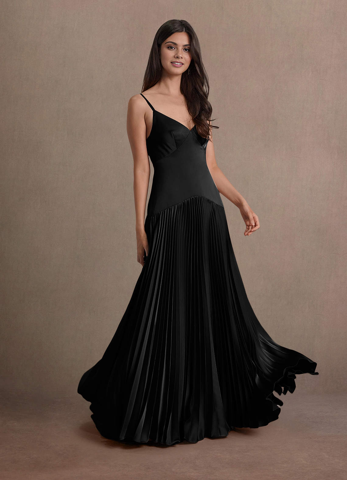 Jill A-Line Drop-Waist Stretch Satin Wedding Guest Dress in black