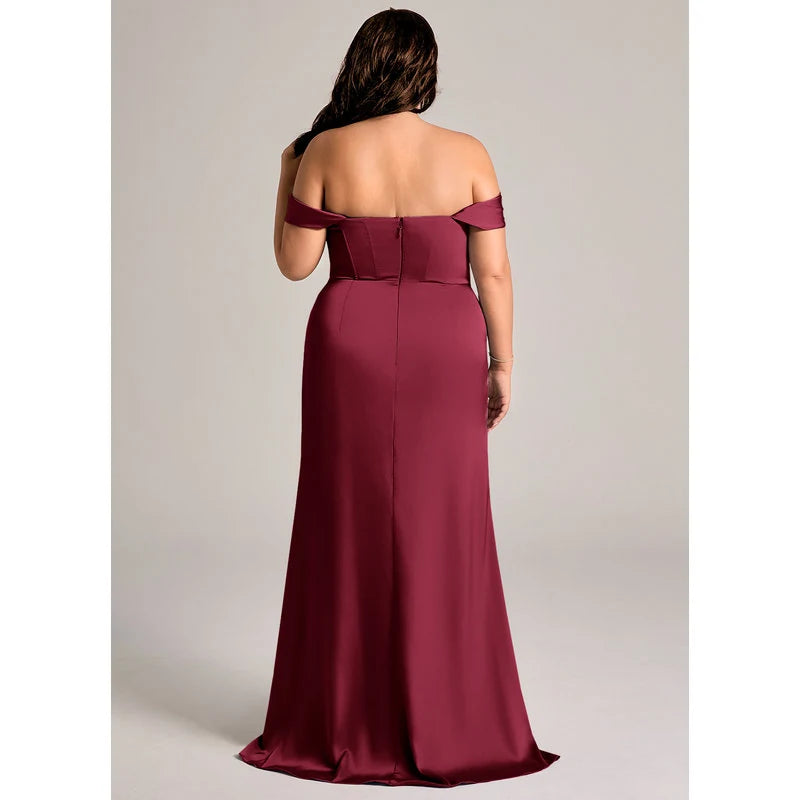 Johana Mermaid Off-the-Shoulder Stretch Satin Bridesmaid Dress in Burgundy - additional view 20