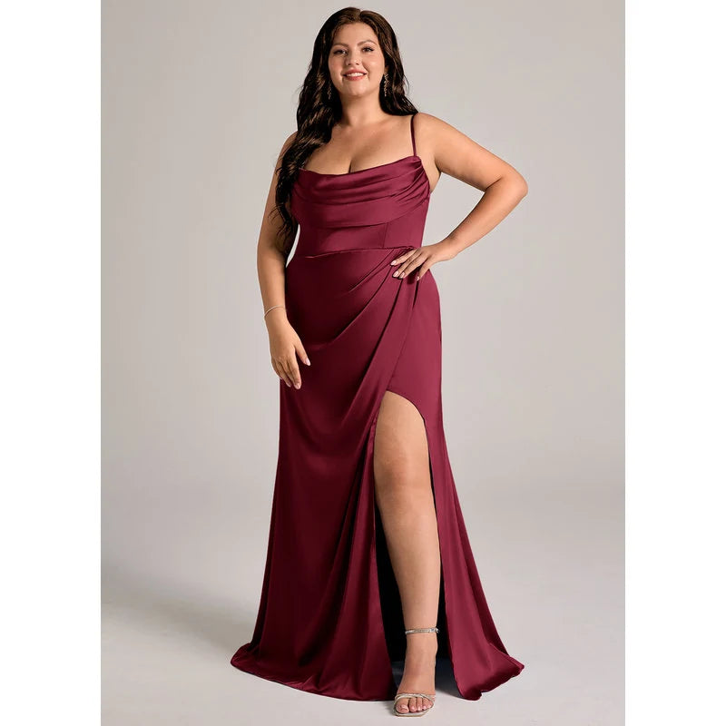Johana Mermaid Off-the-Shoulder Stretch Satin Bridesmaid Dress in Burgundy - additional view 21