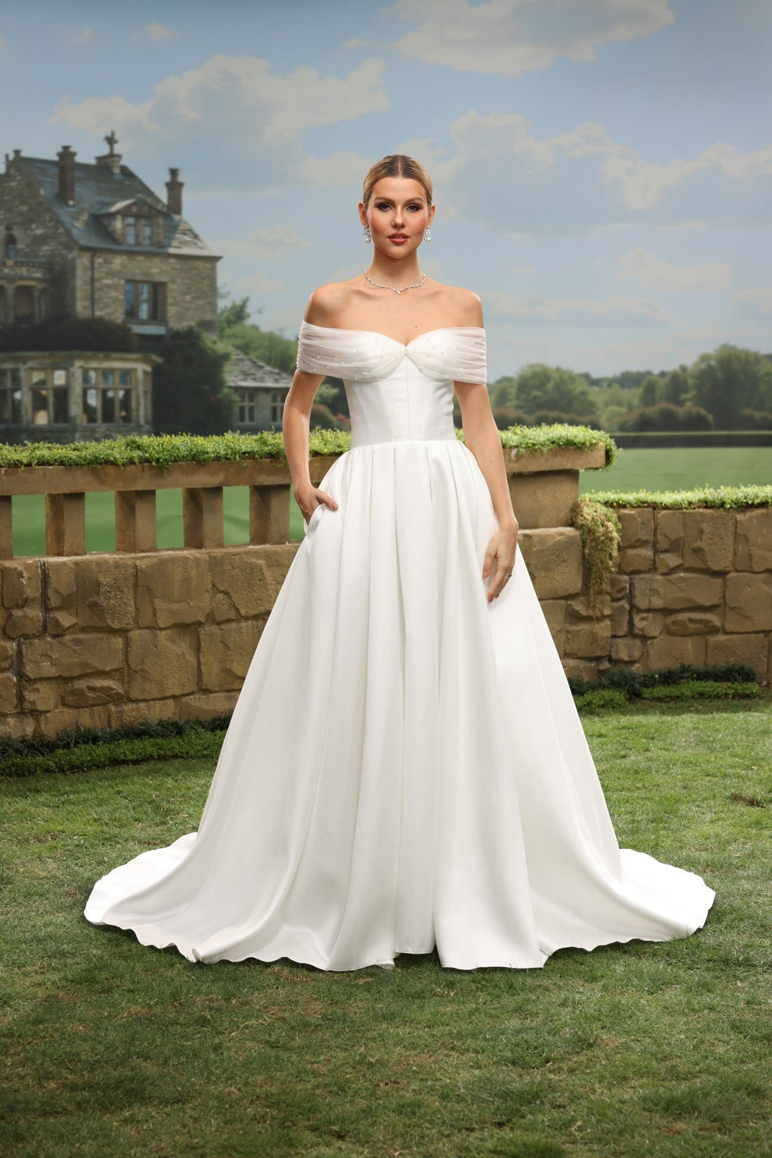 Jora white wedding dress front view 1