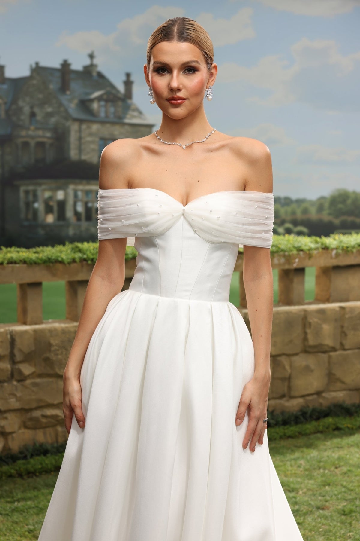 Jora white wedding dress detail view 6