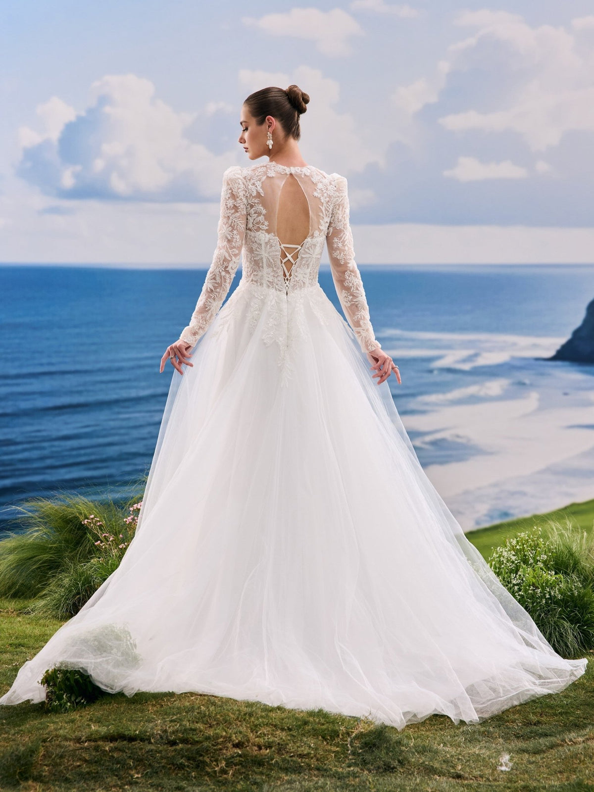 Jorina white A-Line wedding dress, back view