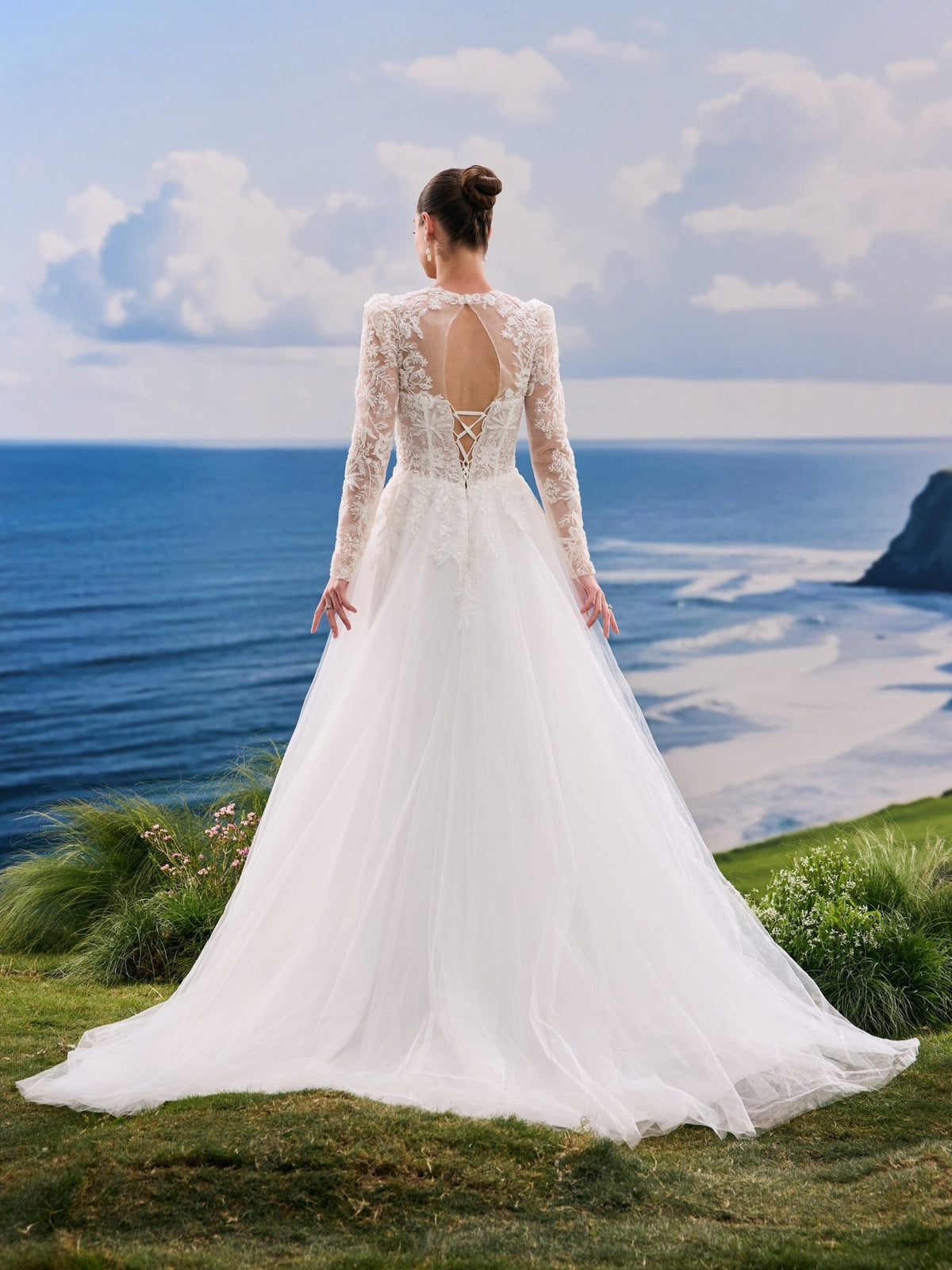 Jorina white A-Line wedding dress, back view