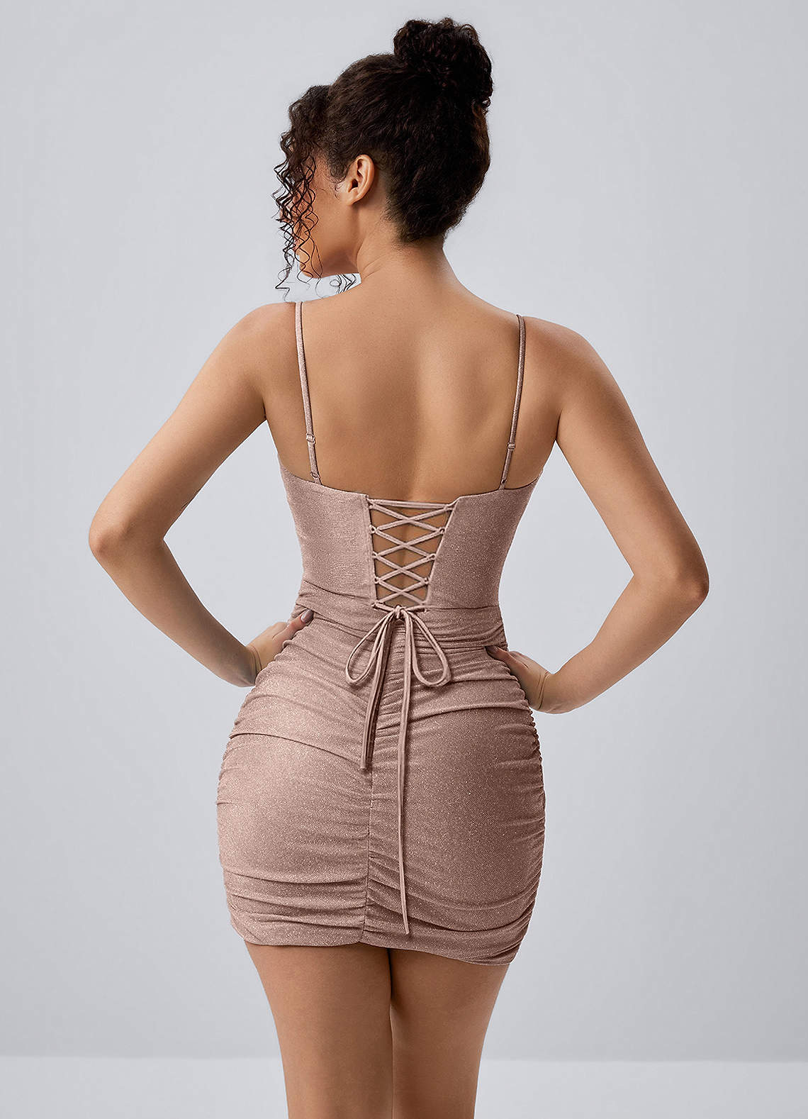 Josette Bodycon Mini Corset Glitter Knit Prom Dress in champagne