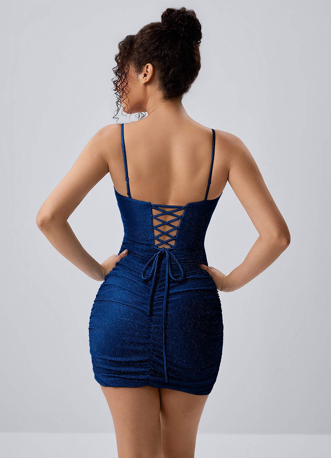 Josette Bodycon Mini Corset Glitter Knit Prom Dress in Royal Blue