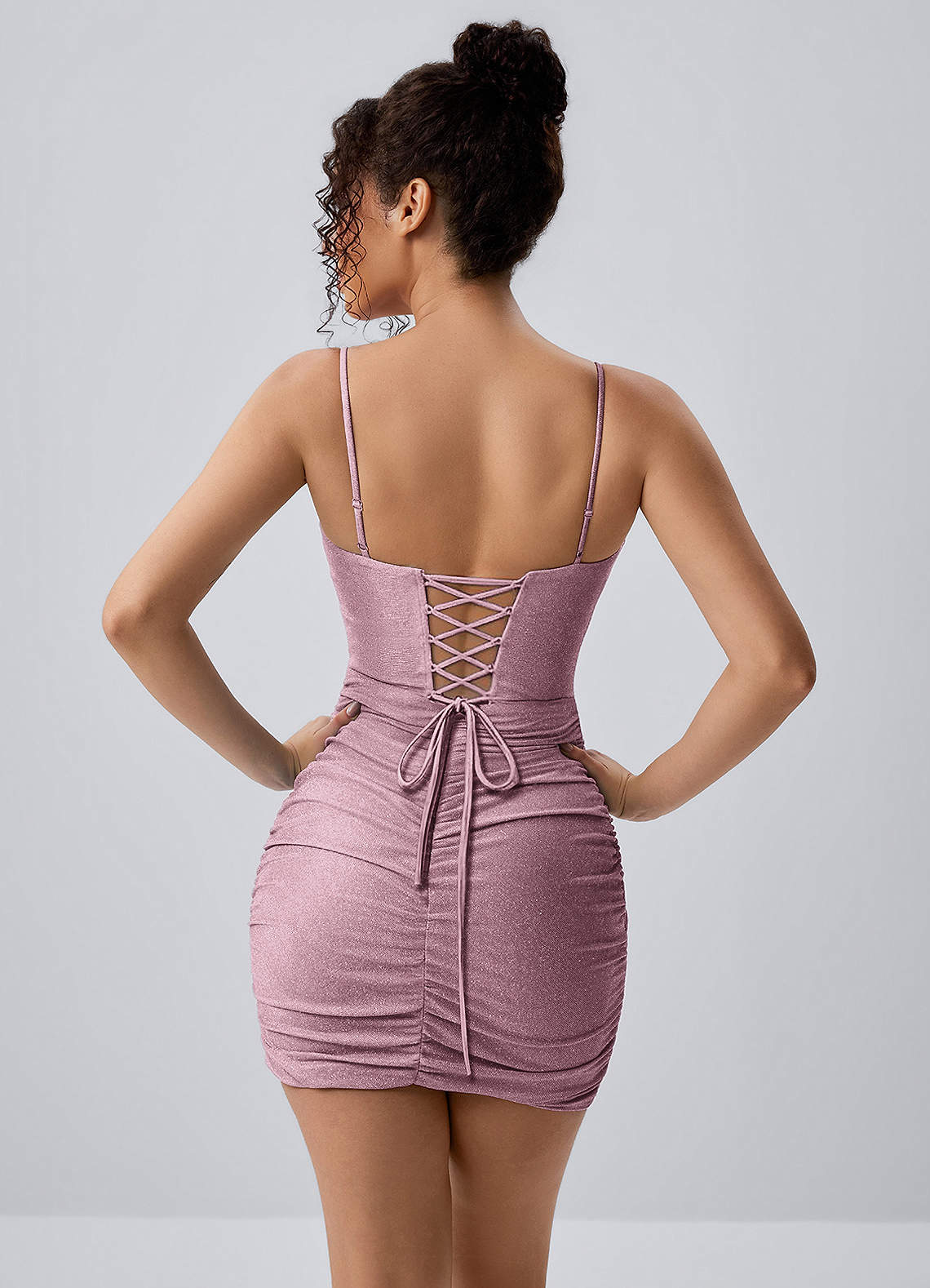 Josette Bodycon Mini Corset Glitter Knit Prom Dress in pink