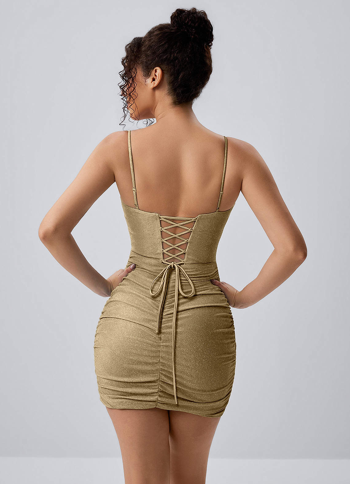 Josette Bodycon Mini Corset Glitter Knit Prom Dress in Gold