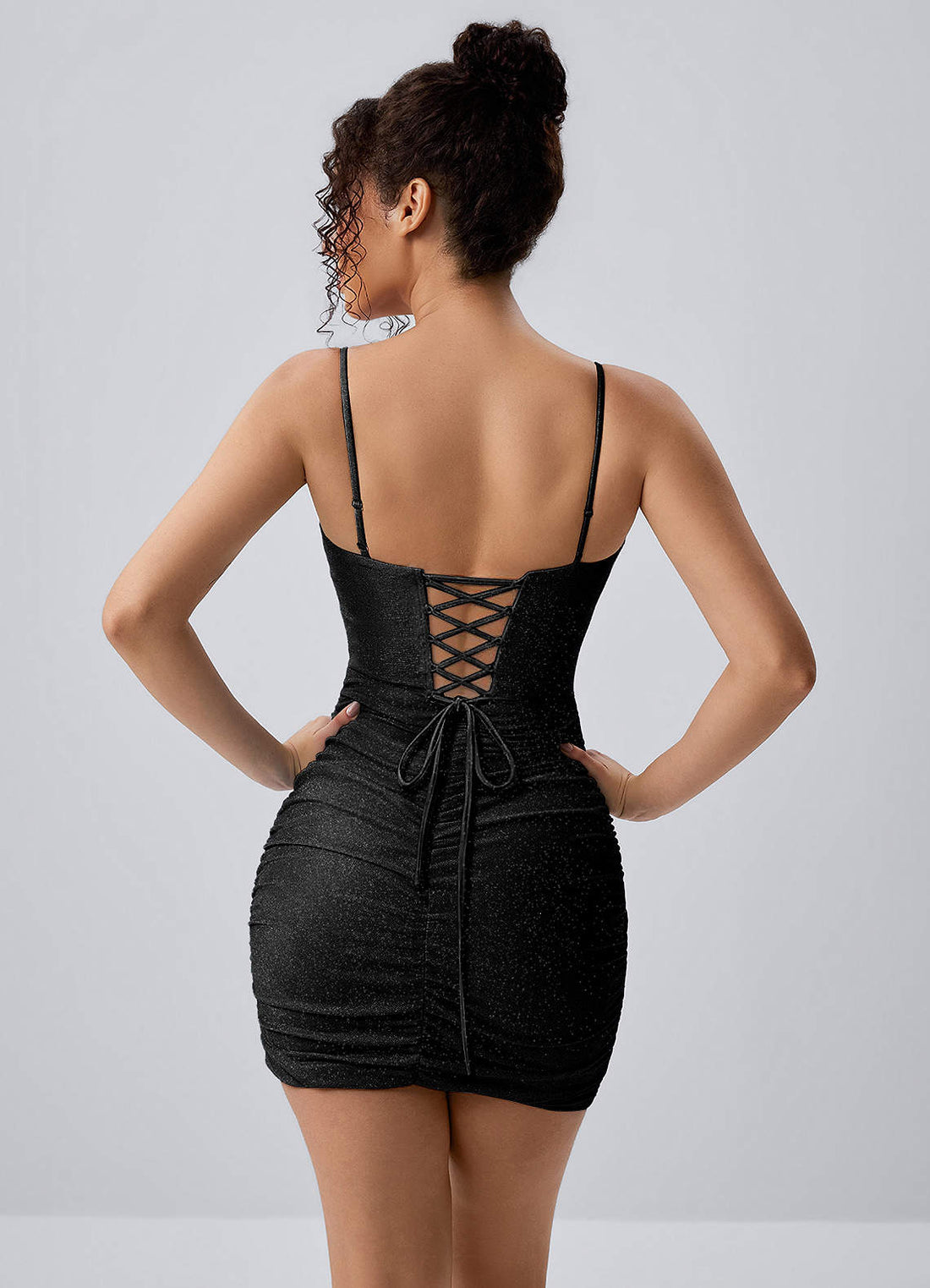 Josette Bodycon Mini Corset Glitter Knit Prom Dress in black