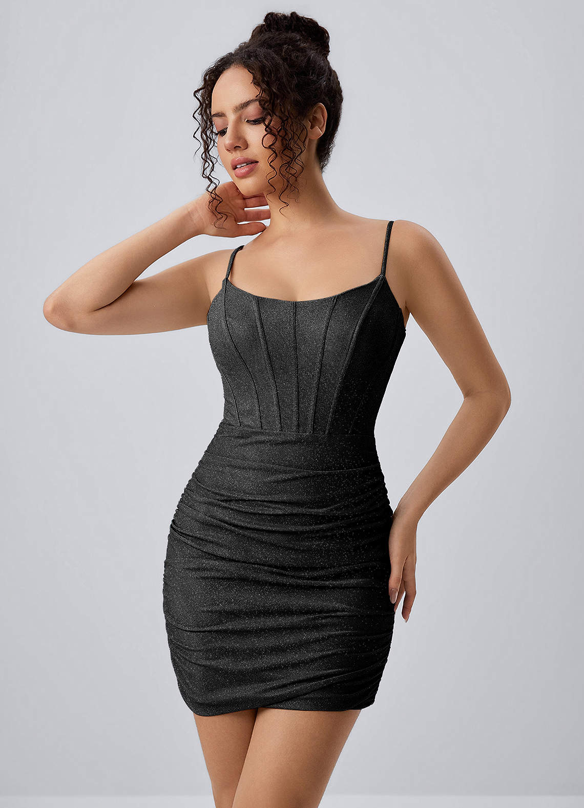 Josette Bodycon Mini Corset Glitter Knit Prom Dress in black