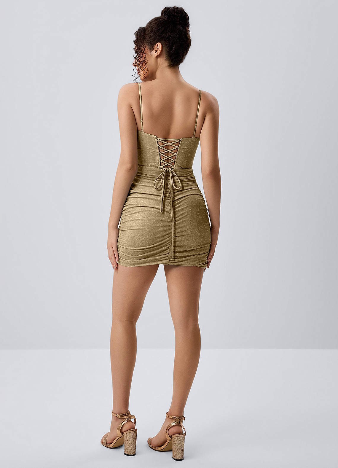 Josette Bodycon Mini Corset Glitter Knit Prom Dress in Gold