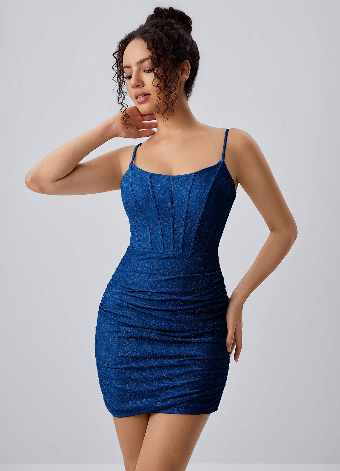 Josette Bodycon Mini Corset Glitter Knit Prom Dress in Royal Blue