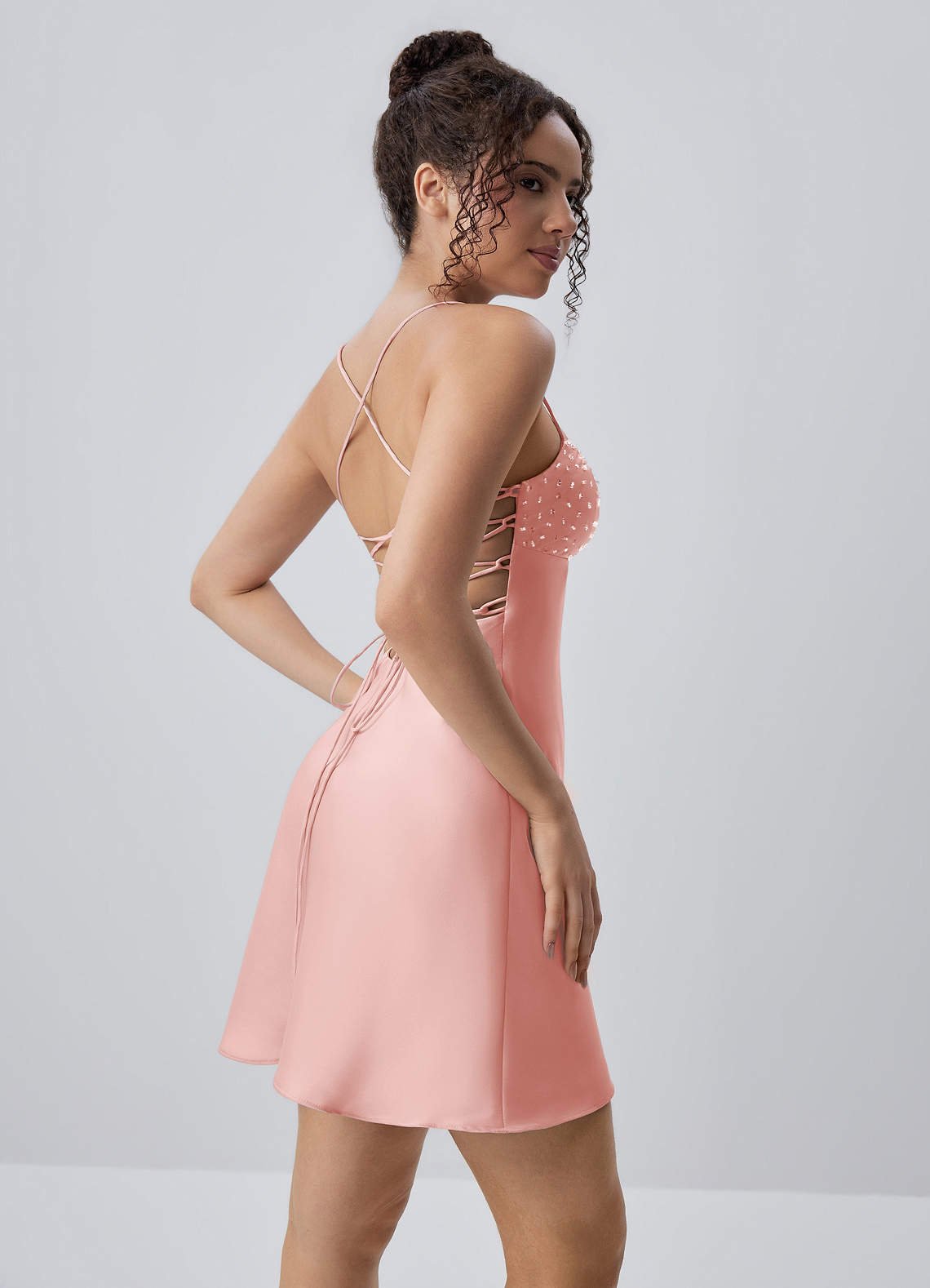 Joviannelle A-Line Spaghetti-Strap Satin Prom Dress in Haze Pink