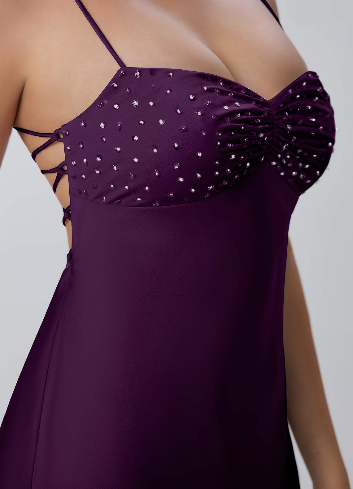 Joviannelle A-Line Spaghetti-Strap Satin Prom Dress in Grape