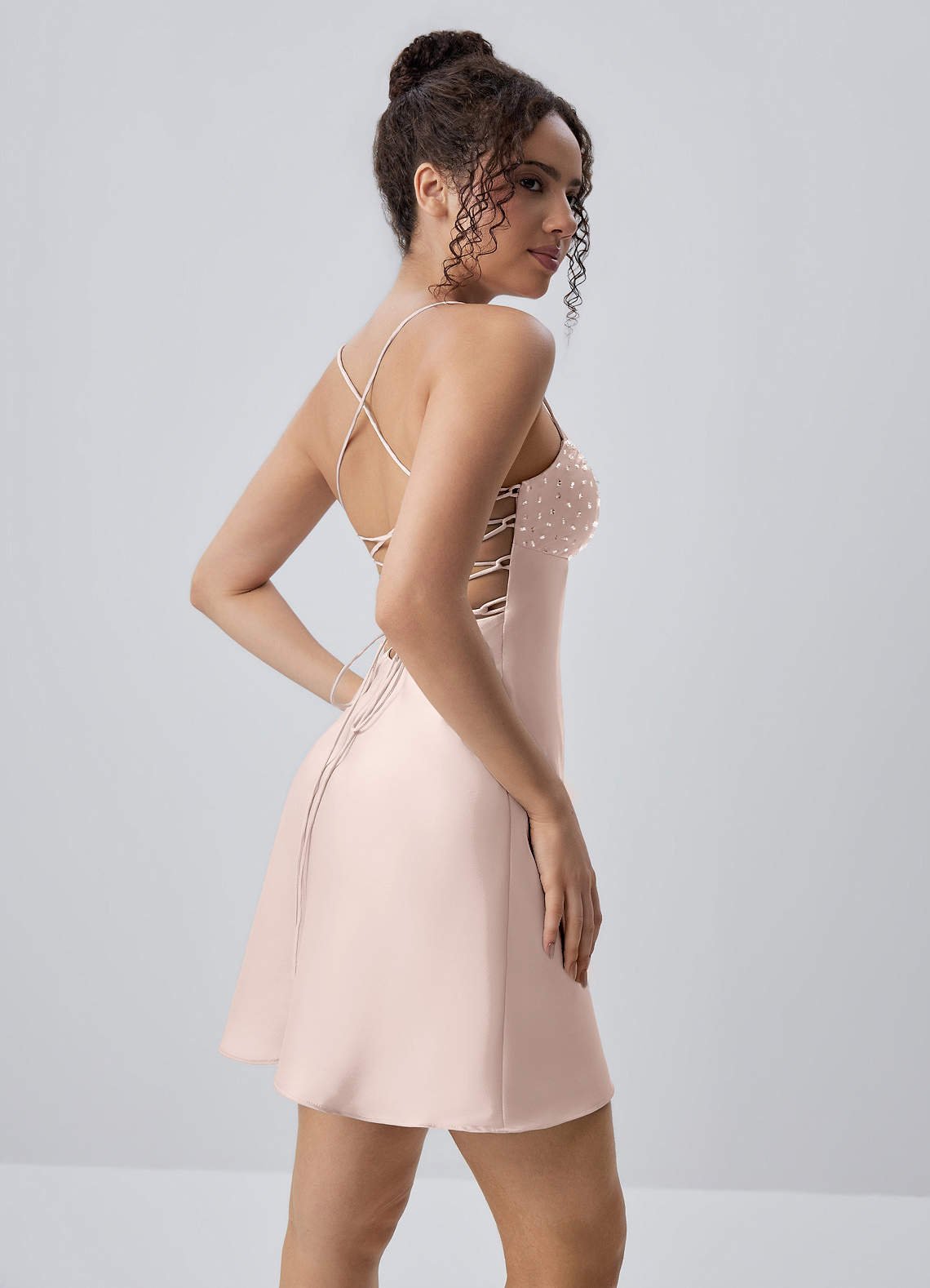 Joviannelle A-Line Spaghetti-Strap Satin Prom Dress in Powder Pink