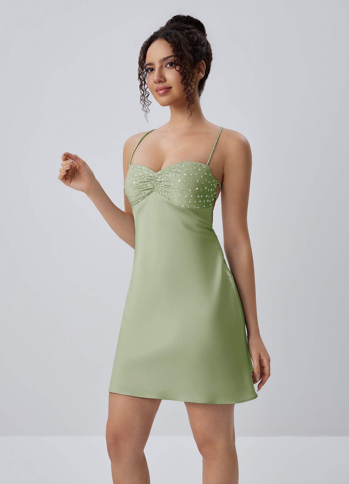 Joviannelle A-Line Spaghetti-Strap Satin Prom Dress in Pastel Yellow