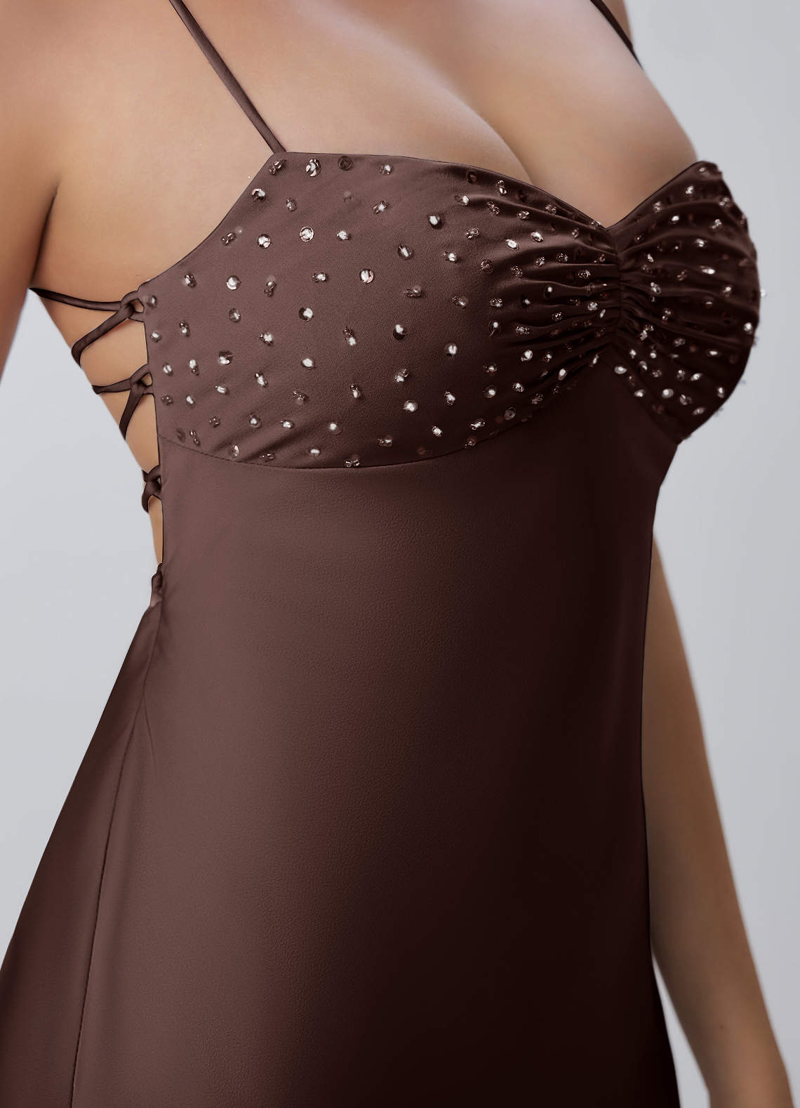 Joviannelle A-Line Spaghetti-Strap Satin Prom Dress in Truffle