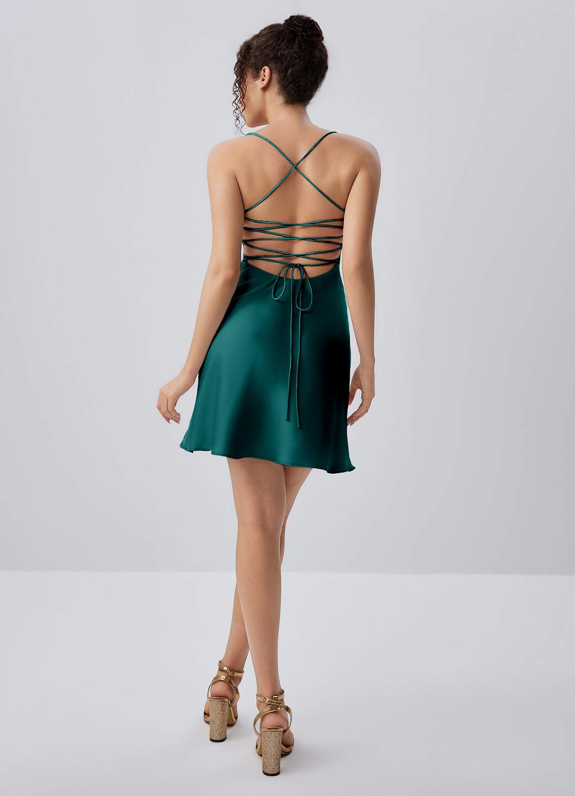 Joviannelle A-Line Spaghetti-Strap Satin Prom Dress in Peacock