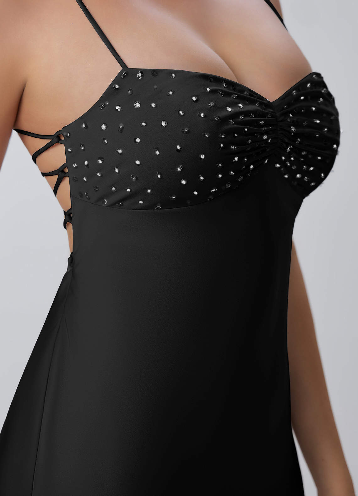 Joviannelle A-Line Spaghetti-Strap Satin Prom Dress in black