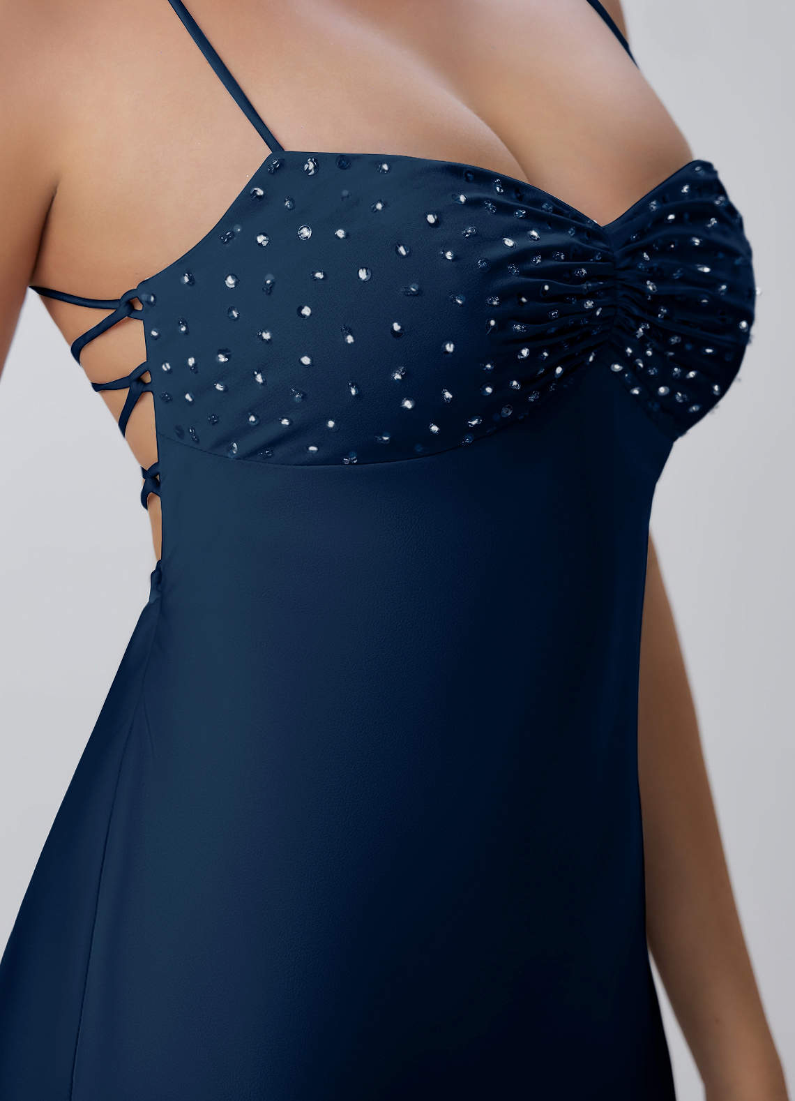 Joviannelle A-Line Spaghetti-Strap Satin Prom Dress in Navy