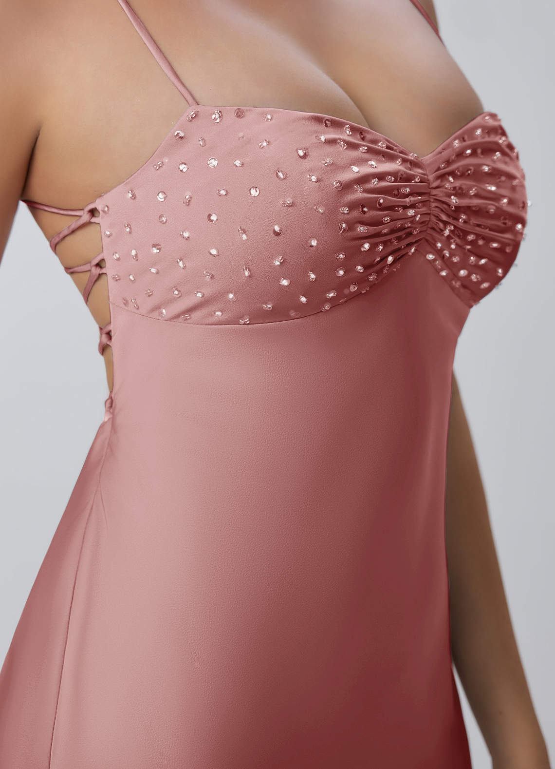 Joviannelle A-Line Spaghetti-Strap Satin Prom Dress in Dusty Pink