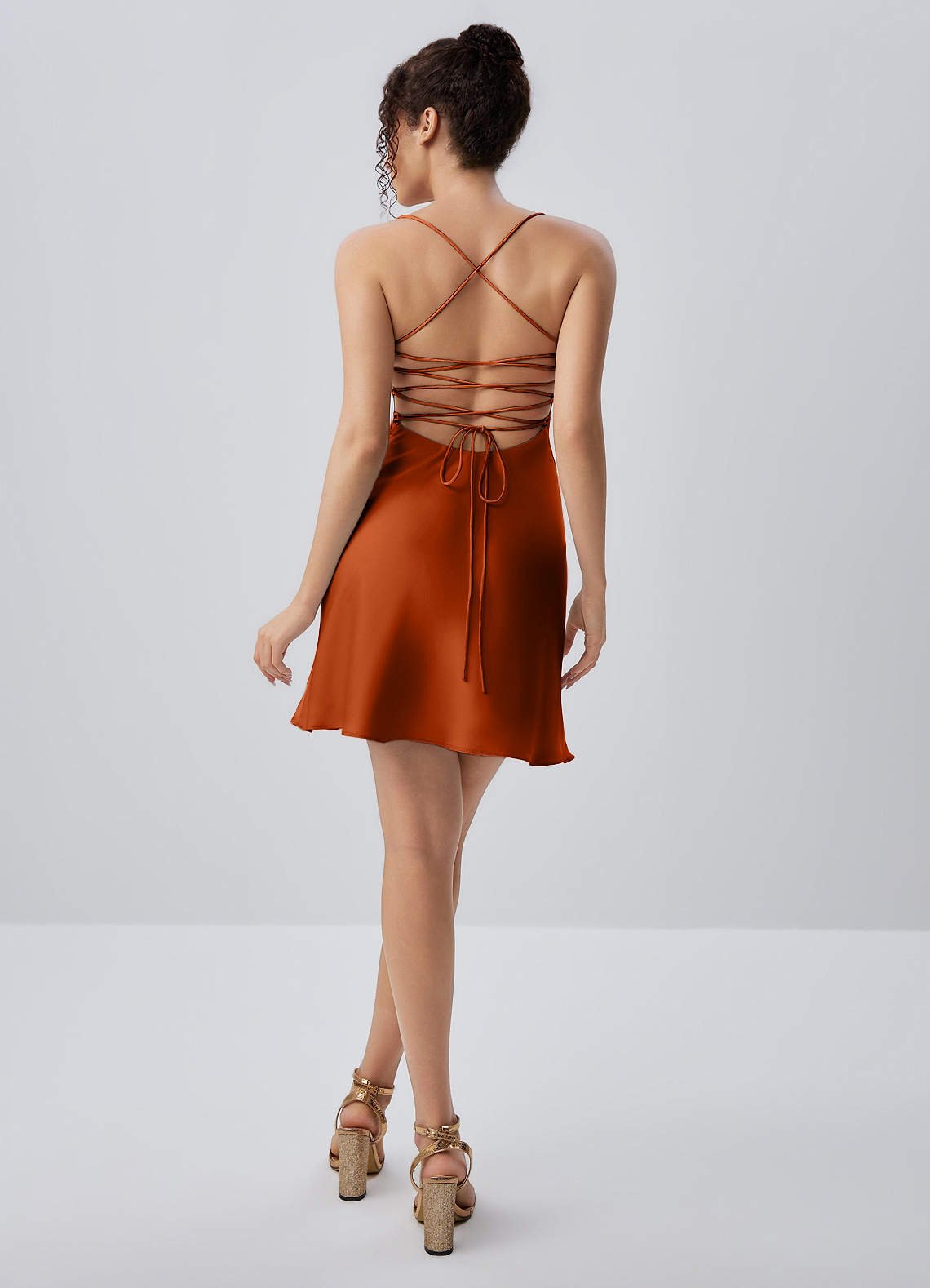 Joviannelle A-Line Spaghetti-Strap Satin Prom Dress in Rust