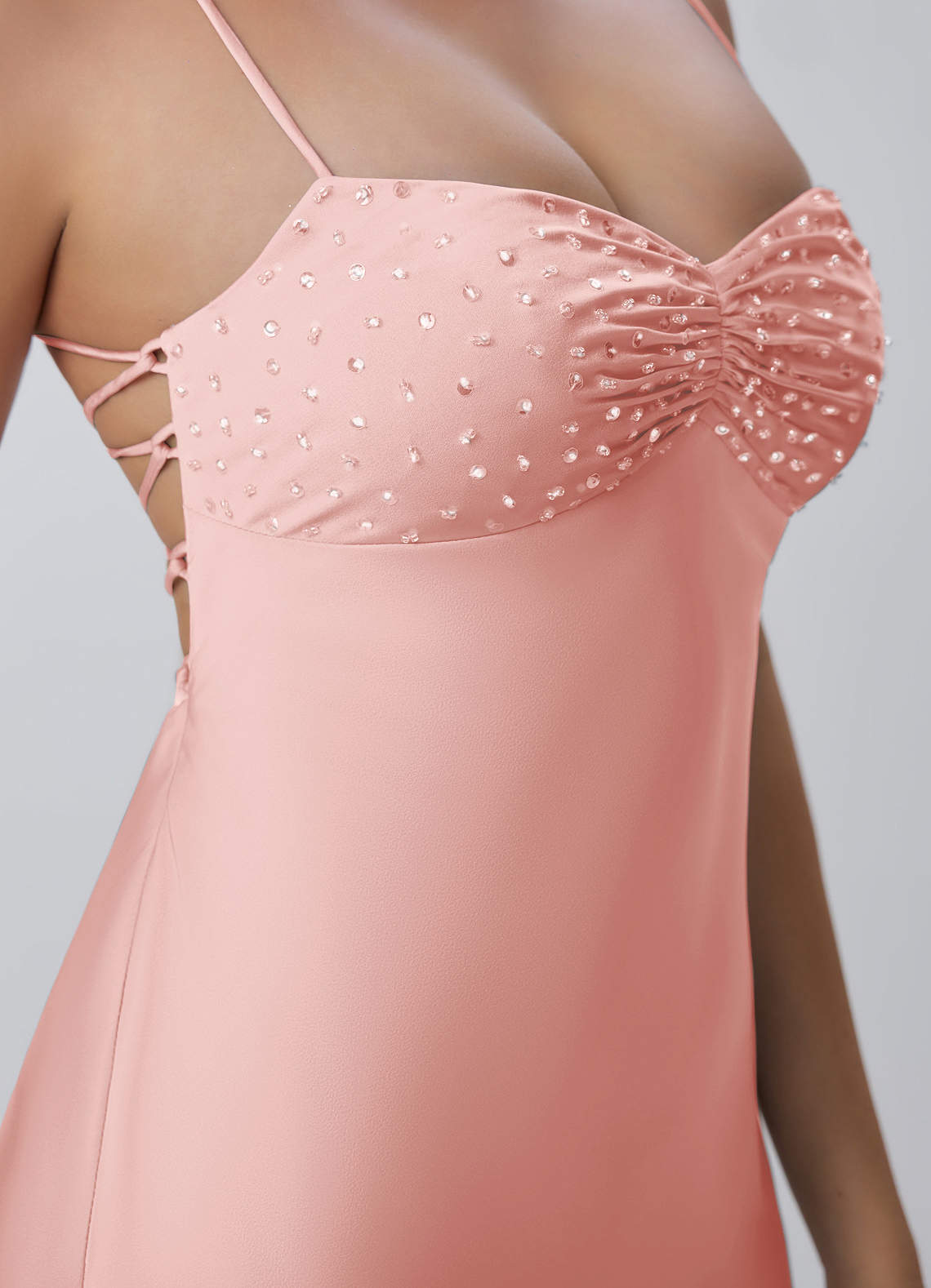 Joviannelle A-Line Spaghetti-Strap Satin Prom Dress in Haze Pink