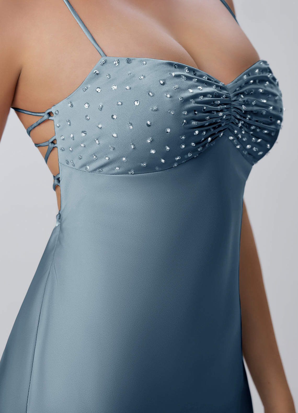 Joviannelle A-Line Spaghetti-Strap Satin Prom Dress in Powder Blue
