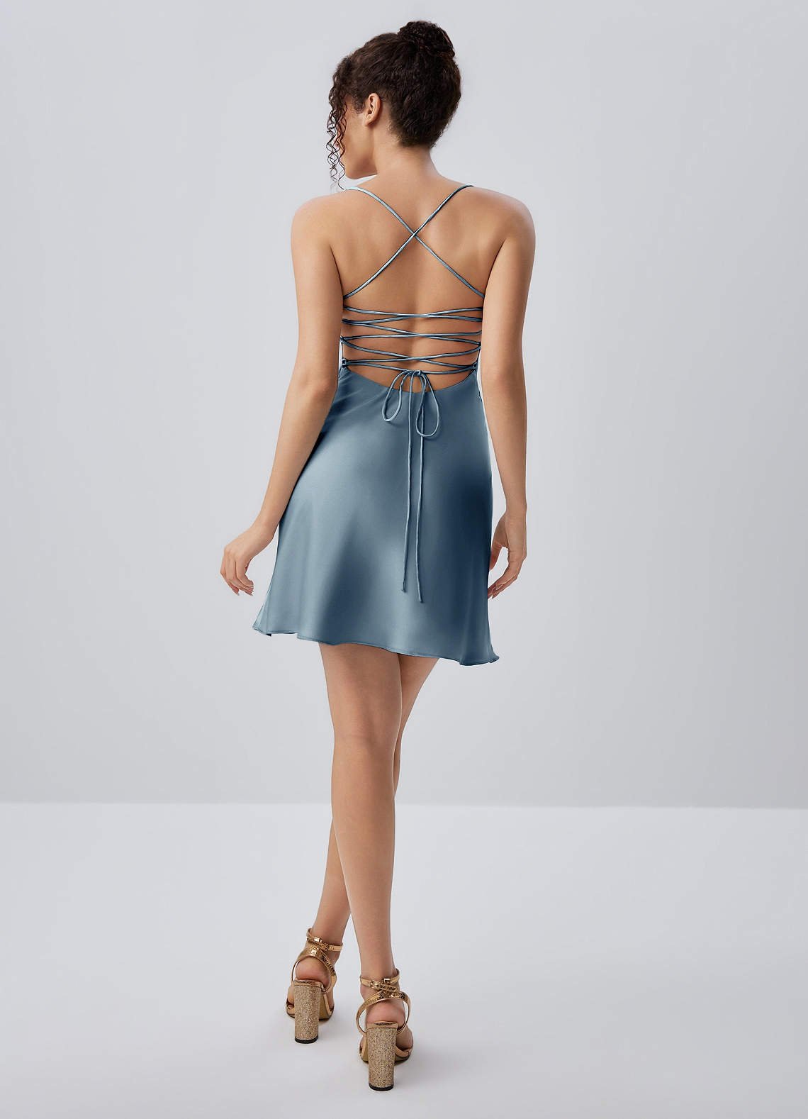 Joviannelle A-Line Spaghetti-Strap Satin Prom Dress in Powder Blue