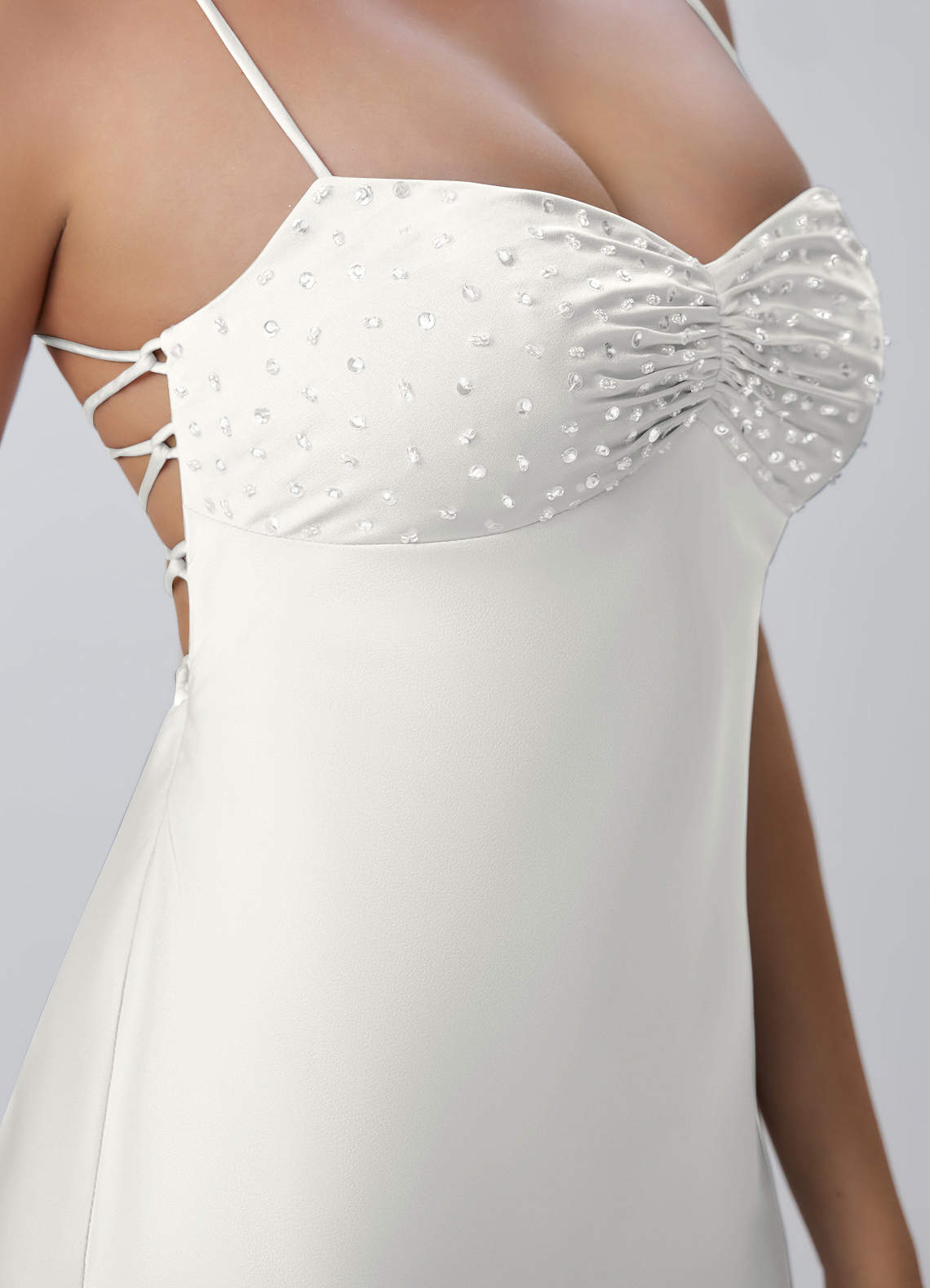 Joviannelle A-Line Spaghetti-Strap Satin Prom Dress in White