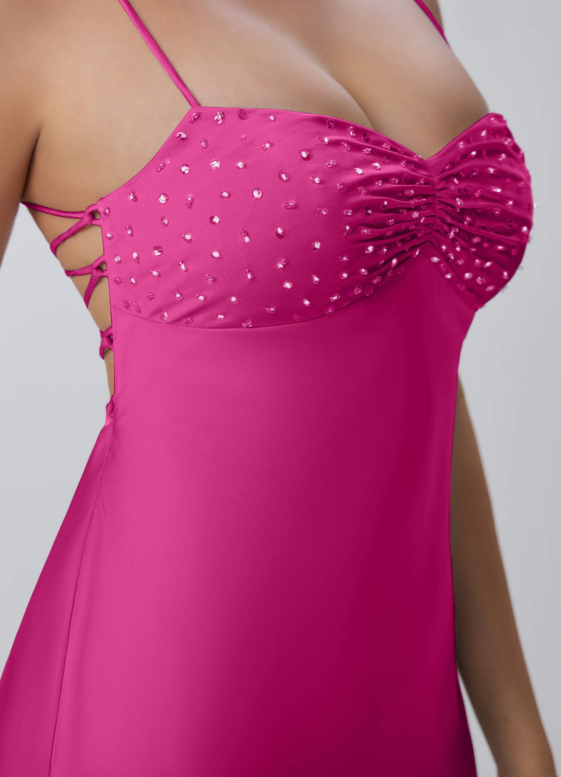 Joviannelle A-Line Spaghetti-Strap Satin Prom Dress in Hot Pink